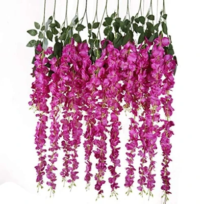 Abbildung von Veryhome 12 stück/los 3.6 füße/stück künstliche Blumen gefälschte Wisteria Vine seidenblume für Hochzeit Dekorationen hausgarten Party Decor (Rose Rot)