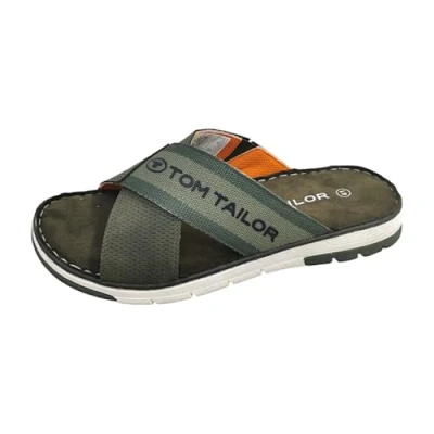 Abbildung von TOM TAILOR Pantolette, Sommerschuh, Schlupfschuh, Bequemschuh mit plakativem Logoschriftzug