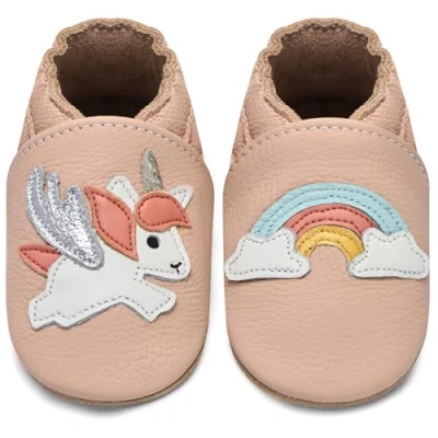 Abbildung von IceUnicorn Krabbelschuhe Baby Lauflernschuhe Jungen Weiche Leder Babyschuhe Kleinkind Lederschuhe mädchen Babyhausschuhe(Regenbogen Einhorn, 2 3 Jahre)