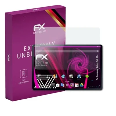 Abbildung von atFoliX Glasfolie kompatibel mit Samsung Galaxy Tab S7+ Panzerfolie, 9H Hybrid Glass FX Schutzpanzer Folie