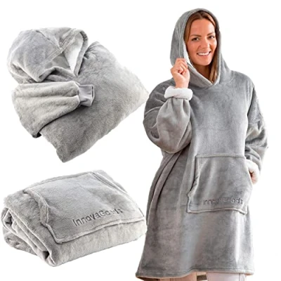 Abbildung von InnovaGoods Unisex Erwachsene 8435527823689 Übergroße Sweatjacke mit Fleece Futter SWUG Grau, Bunt, Unica