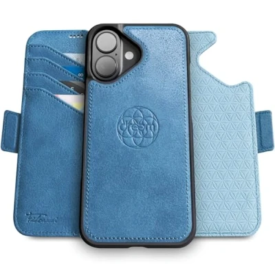 Abbildung von Dreem Fibonacci kompatibel mit iPhone 16 Brieftaschen Etui / 2 in 1 stoßfestes und abnehmbares Folio aus veganem Leder, MagSafe, RFID Schutz [Schiefer]