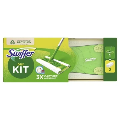 Abbildung von Swiffer Bodenwischer Starterset 1 + 2 Trockene Bodentücher, Nimmt 3x Mehr Staub &amp; Haare Auf Und Schließt Diese Ein Im Vgl. Zu Einem Herkömmlicher Besen