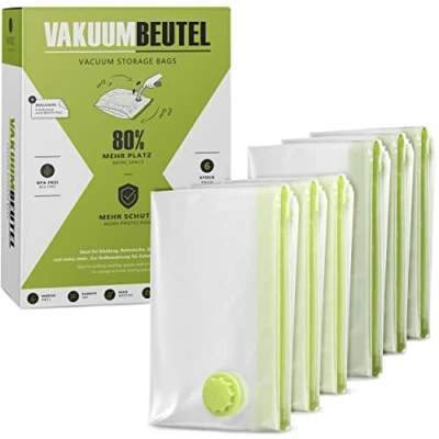 Abbildung von NORDIC® Vakuumbeutel (6er Set) in 80x60cm u. 80x100cm BPA Frei INKL. ETIKETTEN für Bettdecken, Kleidung und vieles mehr Vacuum Storage Bags L XL