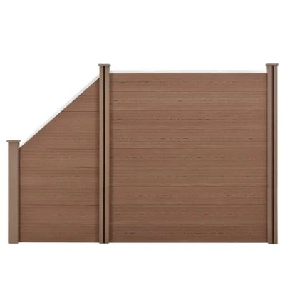 Abbildung von neu.holz WPC Gartenzaun mit abgeschrägtem Zaunelement 183x277cm Braun Sichtschutz Windschutz Lamellenzaun Zaun Schrägelement