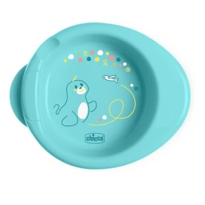 Abbildung von Chicco Warmy Kleinkindteller für warme Speisen, Thermo Kinderteller Set mit Heißwasserbehälter, Entwöhnungsgeschirr Teller rutschfestem Boden und ergonomischem Design, 0% BPA, 6+ M, Hellblau
