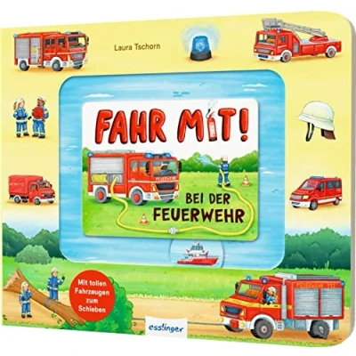 Abbildung von Meine Schiebebahn Pappe: Fahr mit bei der Feuerwehr: Pappebuch Fahrzeugen zum Schieben