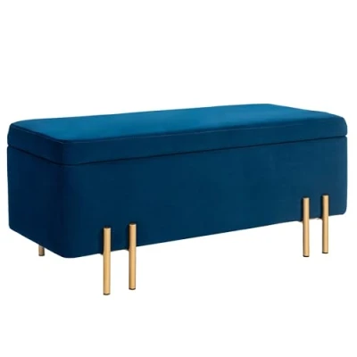 Abbildung von HOMCOM Sitzbank, Polsterbank mit Stauraum, Truhenbank, Stoff, Metall, Gummiholz, Schaumstoff, Dunkelblau, 100 x 40 42 cm