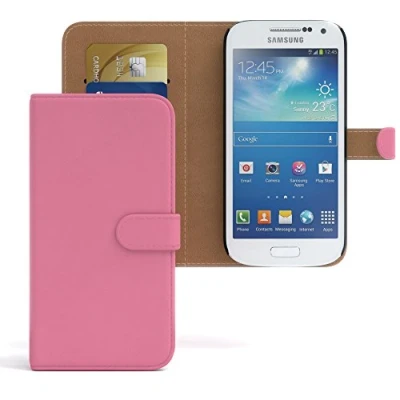 Abbildung von EAZY CASE Tasche kompatibel mit Samsung Galaxy S4 Mini Schutzhülle Standfunktion Klapphülle Bookstyle, Handytasche Handyhülle Magnetverschluss und Kartenfach, Kunstleder, Rosa