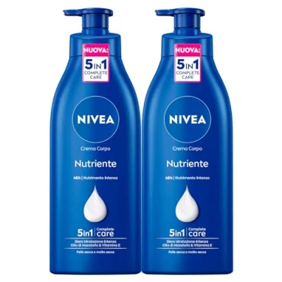 Abbildung von Nivea Nährende Körpercreme 48 h Intensive Feuchtigkeitsversorgung mit Mandelöl und Vitamin E für trockene sehr Haut 2 Flaschen à 500 ml