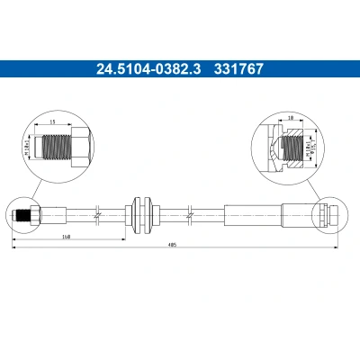 Abbildung von ATE 24.5104 0382.3 Bremsschläuche 405mm M10x1mm MAZDA: 3 Hatchback, 5, VOLVO: V50, C30, S40 II