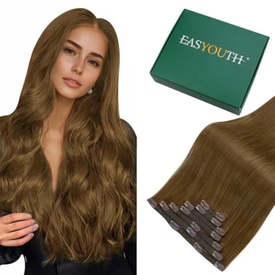 Abbildung von Easyouth Echthaar Extensions Clip in Braun Clips Haarverlangerung Mittelbraun Remy Glatt 40 cm/7Pcs 120g #4