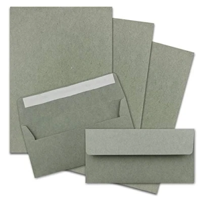 Abbildung von 25x Briefpapier Set DIN A4 mit Lang Briefumschlägen, Haftklebung Kraftpapier Grau Recycling Schreibpapier Kuverts FarbenFroh by GUSTAV NEUSER