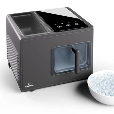 Abbildung von Klarstein Eiswürfelmaschine für Zuhause Camping Gastro, Schnelle Mini Klein, Profi Eismaschine Nugget Eiswürfel, Selbstreinigend, Sicherheitsalarm &amp; Touch Controls, 15kg/24h