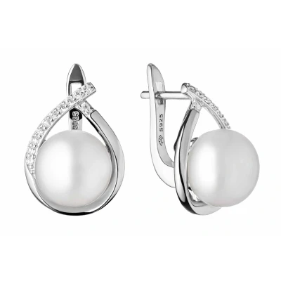 Abbildung von Gaura Pearls Perlenohrringe Elegant weiß und 9.5 10 mm, echte Süßwasserzuchtperle, Zirkoniabogen