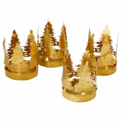 Abbildung von Loberon Teelichthalter 4er Set Ismerie, Handgefertigte Baum Silhouetten, Nostalgische Atmosphäre, Winterdeko, Kerzenhalter, Wohnaccessoires, Messing, Eisen, antikmessing