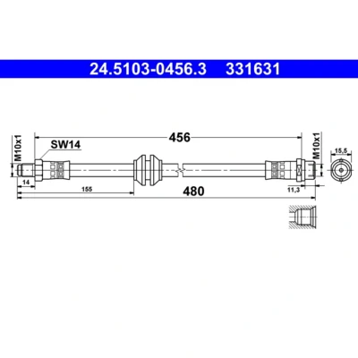 Abbildung von ATE 24.5103 0456.3 Bremsschläuche 456 M10x1 MERCEDES BENZ: Vito Tourer, V Klasse