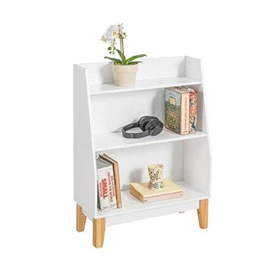 Abbildung von SoBuy KMB47 W Kinderregal mit 3 Fächern Bücherregal Aufbewahrungsregal für Kinder Standregal Massivholzbeine weiß BHT ca.: 60x80x25cm