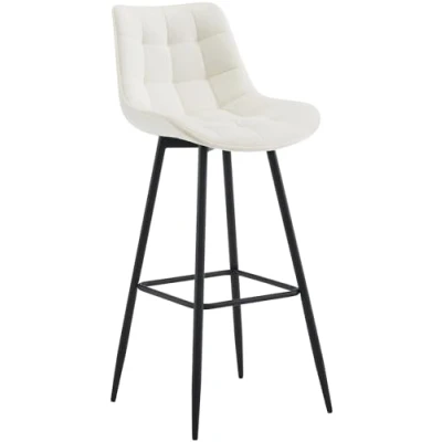 Abbildung von CLP Barhocker Dartford I Gepolsterter Barstuhl Tresenhocker mit Metall Gestell und Rückenlehne, Farbe:Creme, Material:Samt