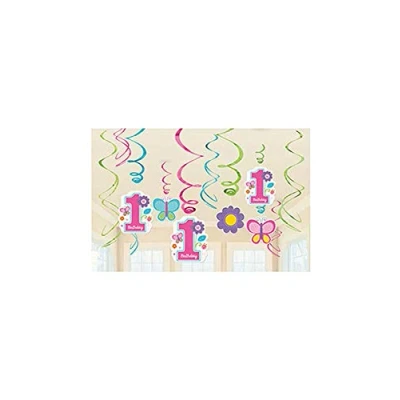 Abbildung von Amscan 670367 Deko Spiralen Sweet Birthday Girl, 12 Stück, Papier, 1. Geburtstag, Hängedekoration