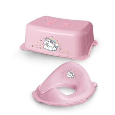 Abbildung von DOCARI Toilettentrainer mit Treppe als Set Einhorn pink Toilettensitz Kinder und Tritthocker Toilettenaufsatz WC Sitz Hocker Bad