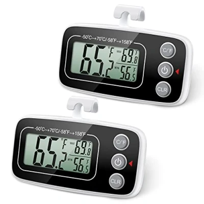 Abbildung von Brifit Kühlschrank Thermometer, Wasserdicht Gefrierschrank Kühlschrankthermometer Digital, Zimmerthermometer mit Haken, LCD Display lesen, Max Min Rekord Funktion (Schwarz, 2Pack)
