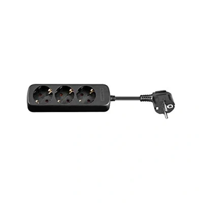 Abbildung von Goobay 51295 Steckdosenleiste, 3 Steckplätze, Berührungsschutz, abgewinkelter Stecker, Schwarz, 1,5 Meter