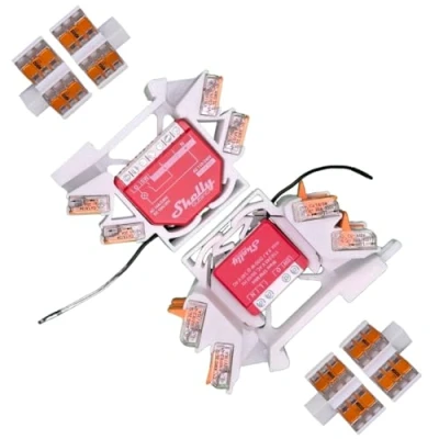 Abbildung von 2 Stück Printtastisch Shelly Hutschienenhalter + 4x2 Erweiterungen für 29 Relais: Plus 1, 1 Mini Gen3, 1PM, 1PM 2PM, 2.5, RGBW 2, PM, i4 DC, Dimmer Hutschiene
