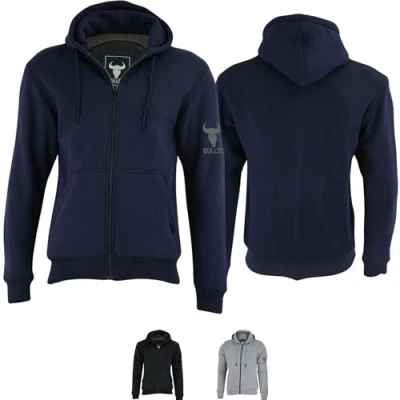 Abbildung von BULLDT Herren Motorrad Hoodie Schutzjacke Reißverschluss mit Abnehmbarer Protektoren, 58/3XL, Marineblau