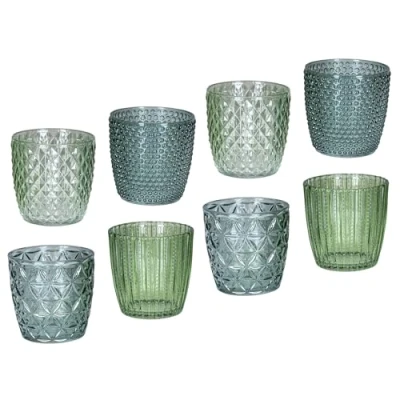 Abbildung von Levandeo® Teelichthalter, 8er Set Windlicht H7,5cm Glas Grün Teelichthalter Tischdeko Kerzen
