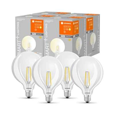 Abbildung von LEDVANCE Smarte LED Lampe mit WiFi Technologie, Sockel E27, Dimmbar, Warmweiß (2400 K), ersetzt Glühlampen 60 W, SMART+ Globe Edison Dimmable, 4er Pack
