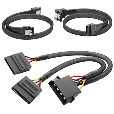 Abbildung von KabelDirekt hochflexibles SATA Kabel, Stromkabel Adapter 4 Pin Molex auf 2x 15 (30 cm) + 7 3 Datenkabel 6 Gbit/s, 90 gewinkelt (60 Gbit/s