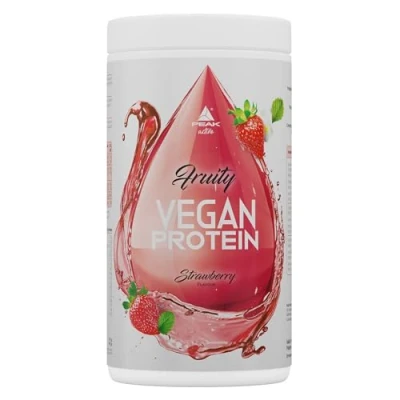 Abbildung von PEAK Fruity Vegan Protein 400g Geschmack Strawberry I 20 Portionen Clear Proteinquelle: Erbsenhydrolysat + Aminosäuren fettfrei perfekte Löslichkeit 400 g