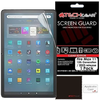 Abbildung von TECHGEAR Displayschutz für Amazon Neue Fire Max 11 Tablette (2023 Veröffentlichungs / 13. Generation) Ultra Klare Schutzfolie mit Reinigungstuch + Applikationskarte