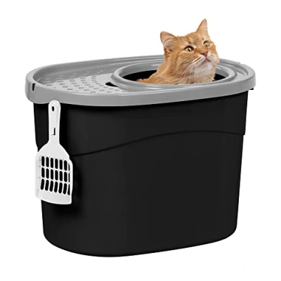 Abbildung von Iris Ohyama Katzenklo mit Schaufel, bis 7 kg, Schwarz/Grau, Deckel, Katzentoilette, leicht reinigen, Für große Katzen, Kätzchen, geschlossen, XXL Toilette, BPA frei, Cat Litter Box, TECL 20
