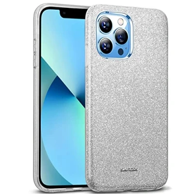 Abbildung von Verco Schutzhülle für iPhone 13 Pro Case, Glitzer Motiv Handyhülle Hülle Silikon TPU Cover, Silber
