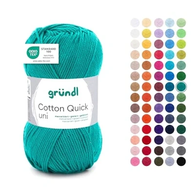 Abbildung von Gründl Wolle Cotton Quick uni Garn zum Stricken &amp; Häkeln aus 100 % Baumwolle, 1 Knäuel 50 g / 125 m, Häkelgarn/ Strickgarn , Smaragdgrün