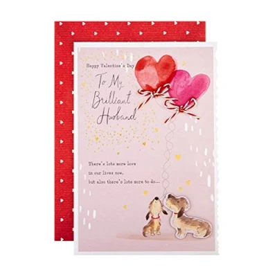 Abbildung von Hallmark Valentinstagskarte für Ehemann niedliche Hunde &amp; Herzballons Design