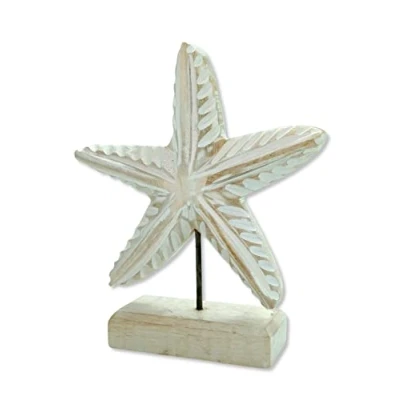 Abbildung von Holz Skulptur Seestern 20 x 23cm weiß braun Dekofigur Tisch Deko Maritim Mediterran Meeresdeko
