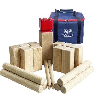 Abbildung von JacJoe All Pro Kubb Spiel im Freien Wurfspiel mit Tragetasche Kegelspiel Gummi Holz Garten Rasen Spiele (30 x 7.5 cm Carry Bag, L)