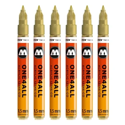 Abbildung von Molotow One4All 127HS CO Acryl Marker (1,5 mm Strichstärke, hochdeckend und permanent, UV beständig, für fast alle Untergründe) 6 Stück Farbe 228 metallic gold