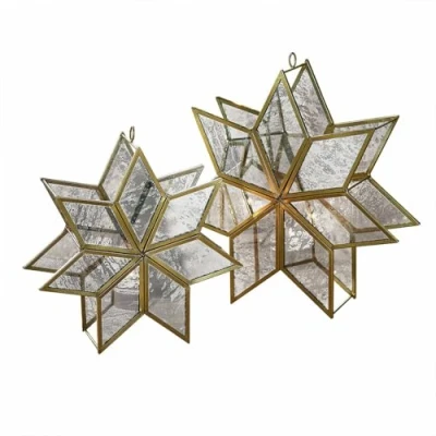 Abbildung von Loberon Kerzenhalter 2er Set Zaydan, Zwei Größen, Sternenform, für Teelichter Geeignet, Filigranes Design, zum Aufhängen oder Hinstellen, Teelichthalter, Eisen, Glas, Gold/Silber