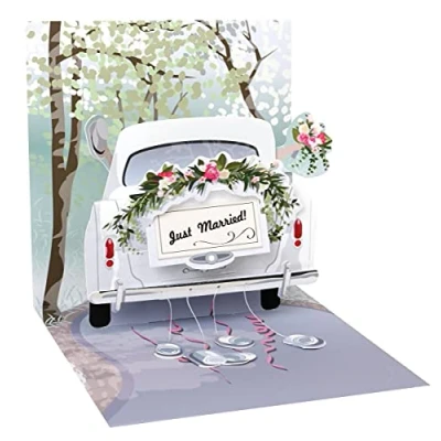 Abbildung von Pop Up 3D Karte Hochzeit Grußkarte Honeymoon Auto 13x13cm