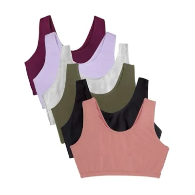 Abbildung von Fruit of the Loom Damen Built Up Tank Style Bra Value Pack Sport BH, Undurchsichtige, Schwarz/Heather Grey/Olive/Lila/Lila/Dusk, 95 (6er