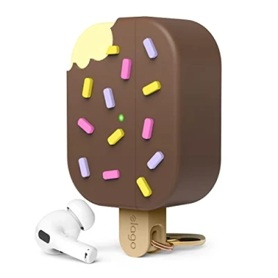 Abbildung von elago Ice Cream Hülle Kompatibel mit AirPods Pro 2 Case 2. Generation Cover, Karabiner Enthalten, Unterstützt Drahtloses Aufladen, Vollständiger Schutz (Schokolade)