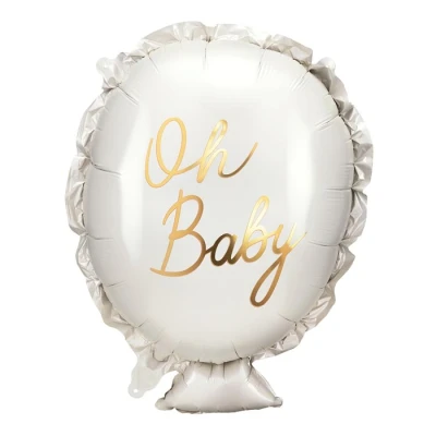 Abbildung von Folienballon mit Oh Baby Schrift 37x53cm Ballon für Helium oder Luft Luftballon Shower Babyparty Junge Mädchen Folienluftballon als Geschenk zur Geburt Weiß Gold
