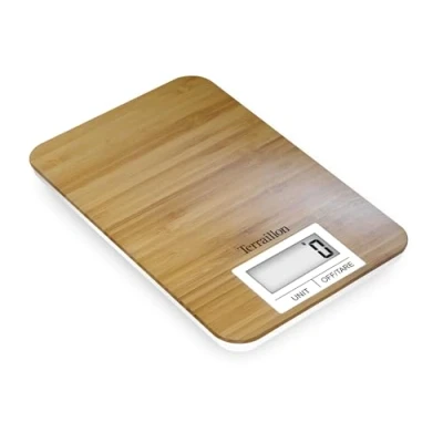 Abbildung von TERRAILLON Küchenwaage aus natürlichem Bambus Tara, Flüssigumrechnung, Wiegebereich max. 3 kg Modell &#039;Bamboo&#039; Braun