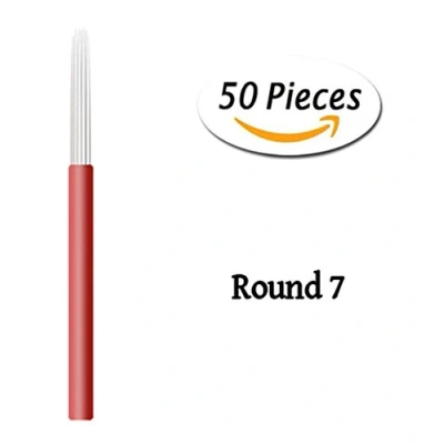 Abbildung von Xiaoyu runde Microblading Nadeln, manuelle Nebelnadel Augenbrauen Tattoostift für Permanent Make up, 50PCS, 7R