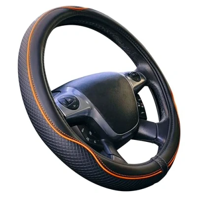 Abbildung von Universal Lenkradbezug für Auto, Modell Centauro, schwarz, orange, Kunstleder, 37 39 cm, rutschfest, atmungsaktiv, Carbon Effekt