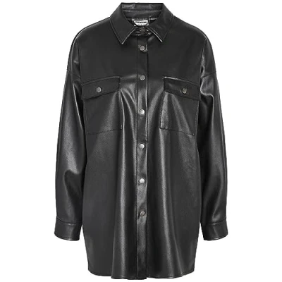 Abbildung von Noisy May Nmflanny Oversize PU Shirt Hemdbluse, Damen, Größe: Small, Black